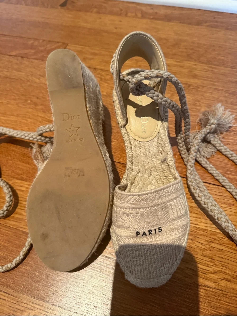 Dior Natural Beige Lace-Up Espadrille wedge